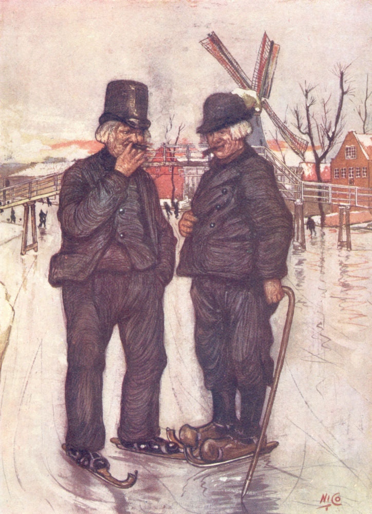 NETHERLANDS. Drenthe. Old Dutchmen on skates 1904 antique print picture